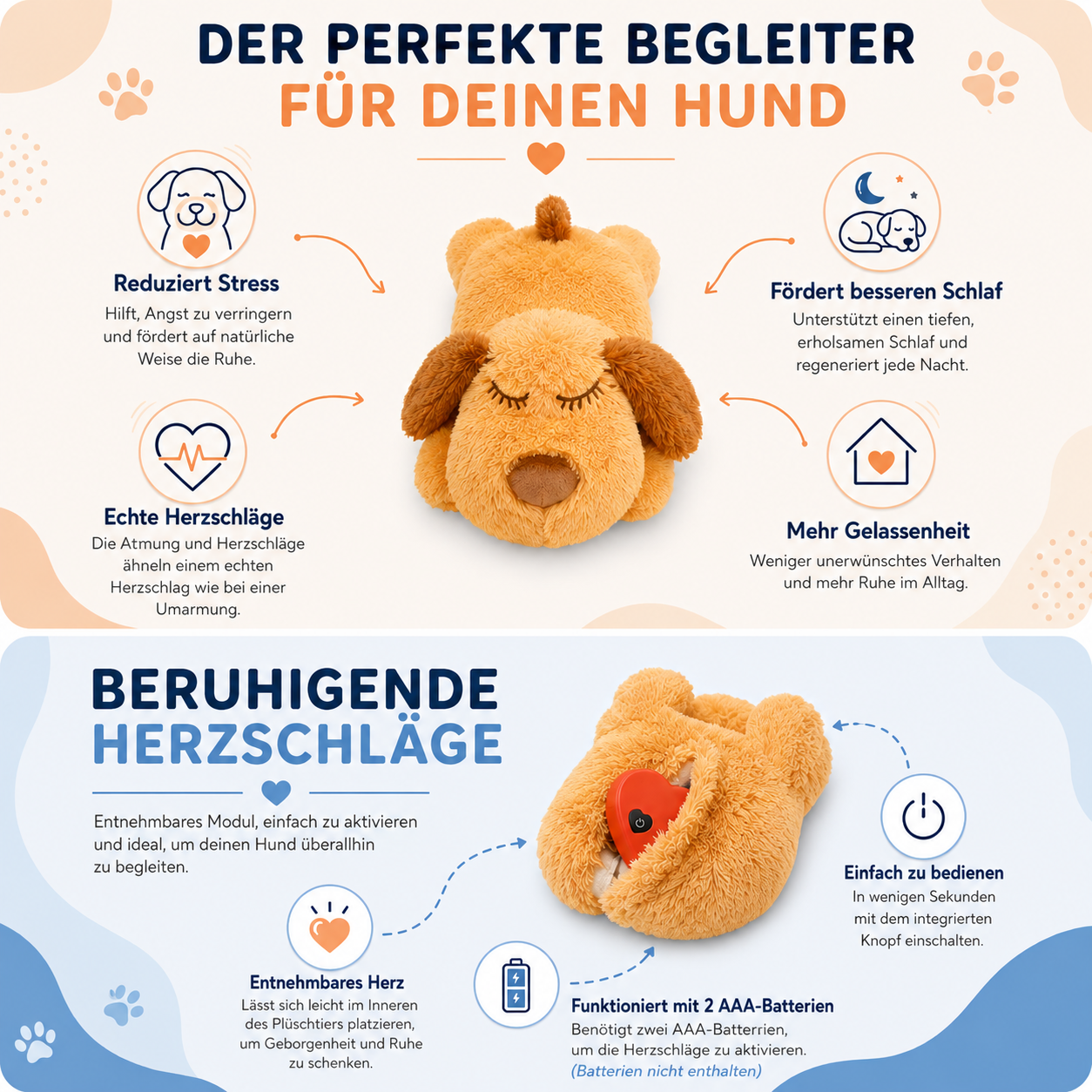 Beruhigendes Herzschlag-Kuscheltier für Hunde